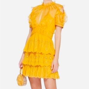 Self-Portrait Mustard Lace Mini Dress